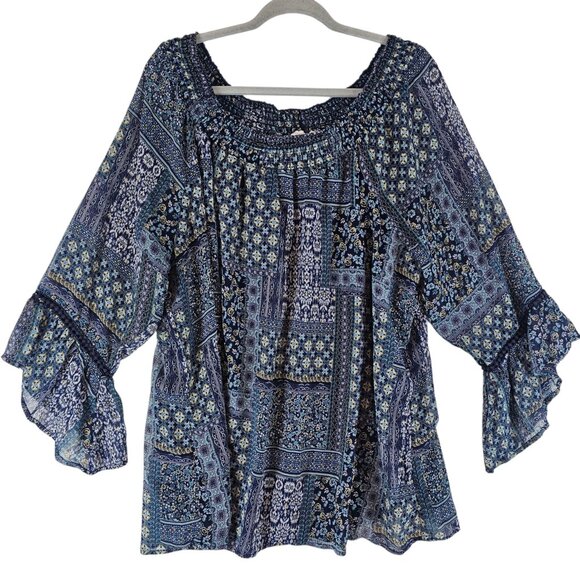 Westport 1962 Tops - WESTPORT boho Blouse Blue Paisley 3/4 Bell Sleeves Plus size 3X